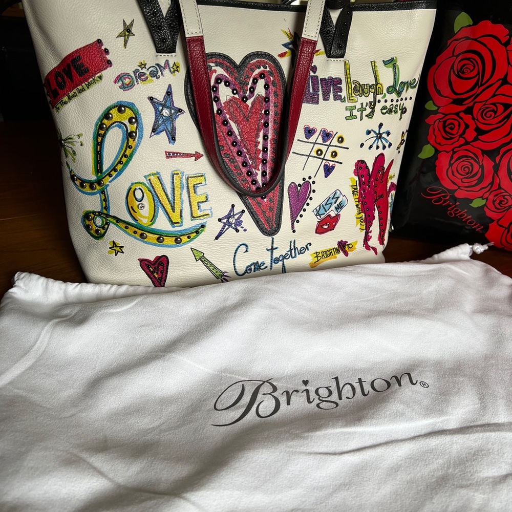 Brighton NWOT Vibrant White and Red Heart Tote Bag